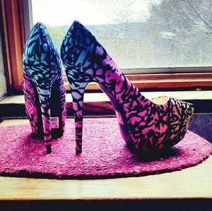 Rainbow Leopard Print Platform Heels